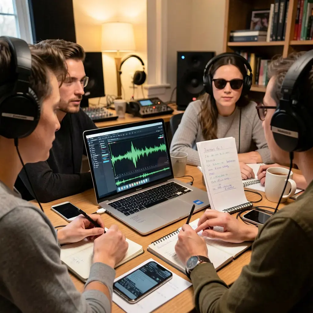 Music curation team working on playlists
